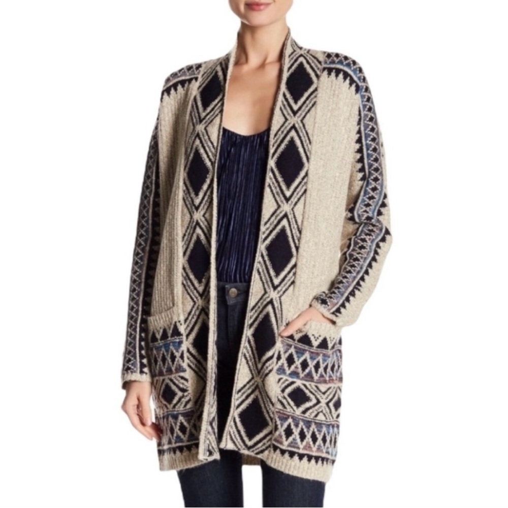 Lucky Brand Tribal Aztec Open Longline Cardigan Sweater